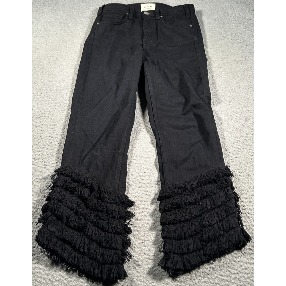 McGuire Jeans Womens 26x24 Black Cha Cha Fringe Cropped Mid Rise Made‎ In USA